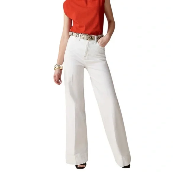 J.Crew The Tall High Rise Wide Leg Denim Trouser in White (31 Tall) - Picture 3 of 9